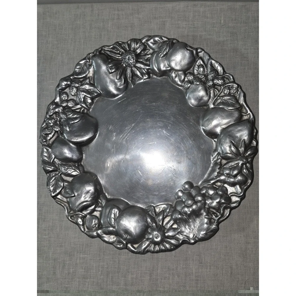 Vintage Pewtarex Fruit And Floral Heavy Serving Display Tray 12.5 Inch York PA